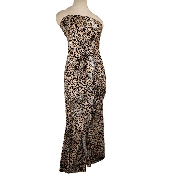 Cleo Leopard Print Strapless Ruffle Maxi Dress Women’s Size S - Picture 3 of 7